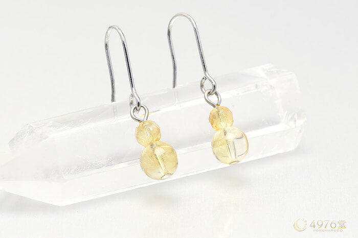 シトリン ピアス シンプル6mm ｜ 天然石通販の4976堂
