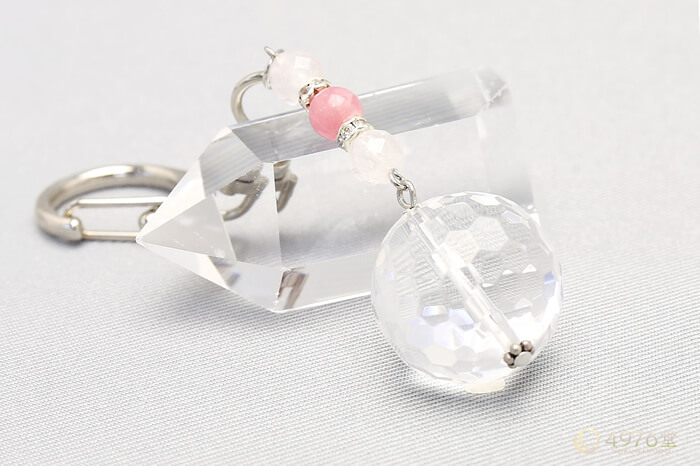 インカローズ・ローズクォーツ・水晶20mm キーホルダー ｜ 天然石通販